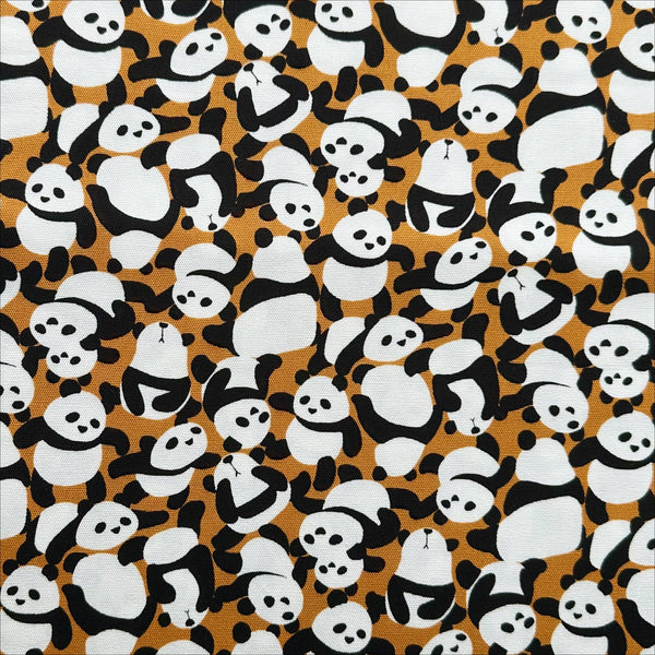 Packed Pandas cotton oxford fabric in caramel by Fuwari, Japanese import with allover panda print