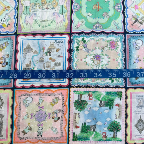 Scale of Handkerchief Collector Cotton Lawn Fabric by Yukiemon for Hokkoh featuring whimsical handkerchiefs and charming illustrated animals, imported from Japan.