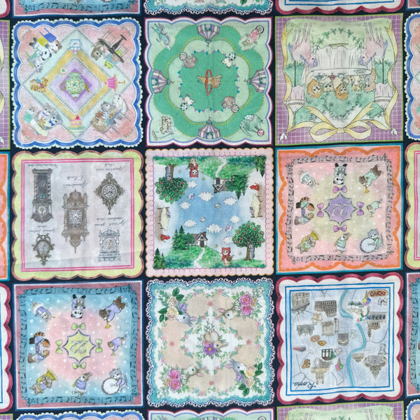 Handkerchief Collector Cotton Lawn Fabric by Yukiemon for Hokkoh featuring whimsical handkerchiefs and charming illustrated animals, imported from Japan.