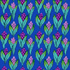 Hyacinth in Blue cotton fabric by Kaffe Fassett Collective FreeSpirit Fabrics featuring purple and pink floral blooms on a blue background.
