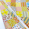 Floral Patchwork Retro Cotton fabric, Koko Seki 70s Design Flower Days Imported from Japan, Orange Yellow Blue