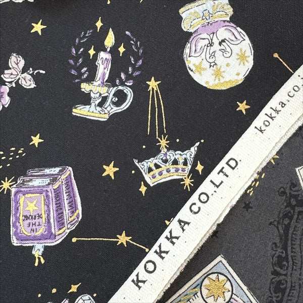 Selvage of In the Darkness Constellation Cats cotton fabric by Kokka in black, YGA-91050 2A