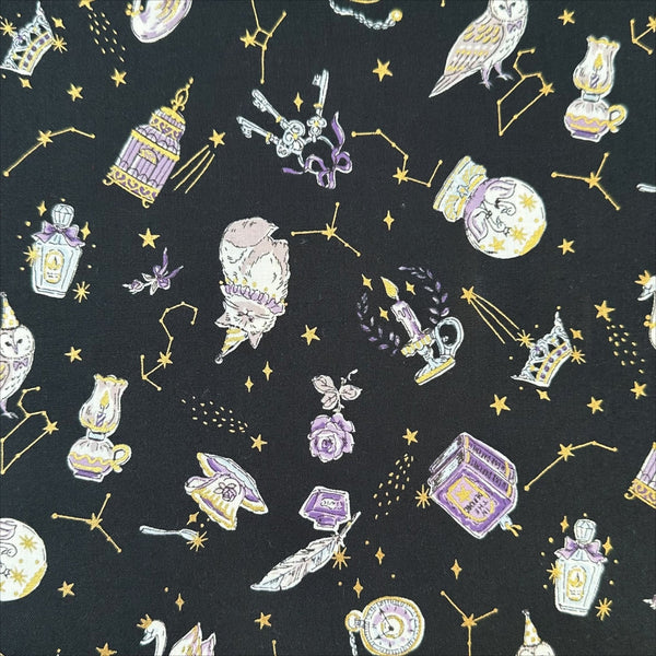 In the Darkness Constellation Cats cotton fabric by Kokka in black, YGA-91050 2A