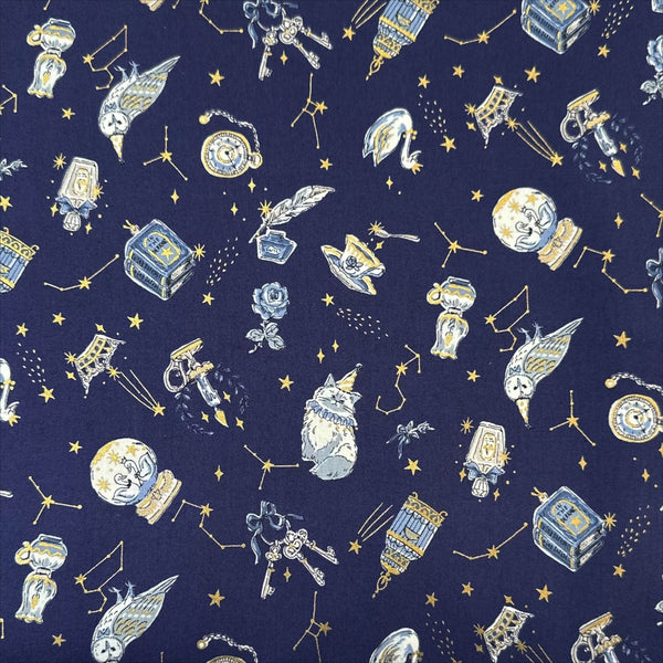 In the Darkness Constellation Cats cotton fabric by Kokka in blue, YGA-91050 2B