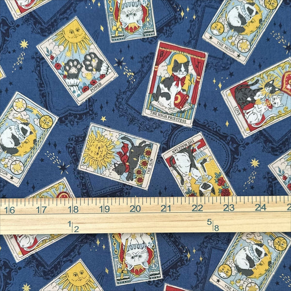 Scale of In the Darkness Tarot Cats cotton fabric by Kokka in blue, YGA-91050 D
