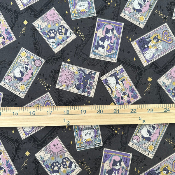 Scale of In the Darkness Tarot Cats cotton fabric by Kokka in gray, YGA-91050 E