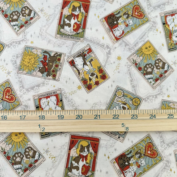 Scale of In the Darkness Tarot Cats cotton fabric by Kokka in ivory, YGA-91050 A