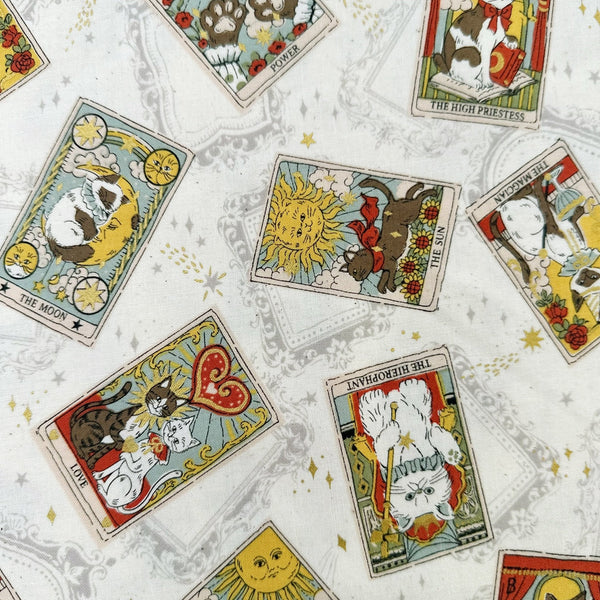 In the Darkness Tarot Cats cotton fabric by Kokka in ivory, YGA-91050 A