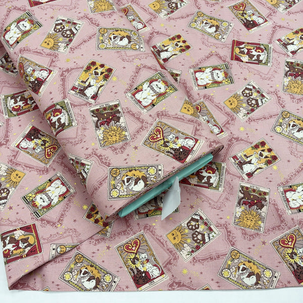 Bolt of In the Darkness Tarot Cats cotton fabric by Kokka in mauve, YGA-91050 B
