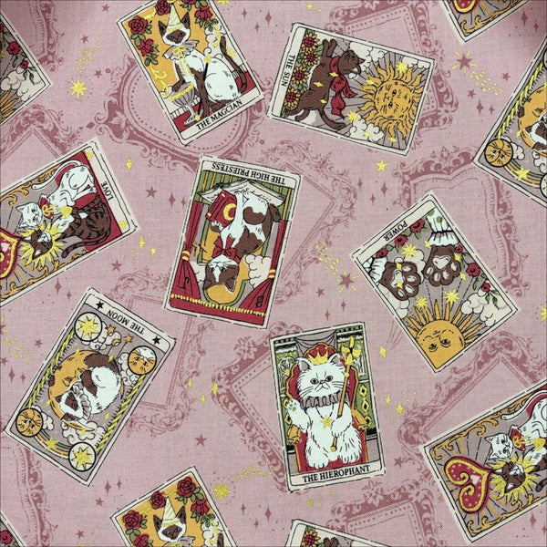 In the Darkness Tarot Cats cotton fabric by Kokka in mauve, YGA-91050 B