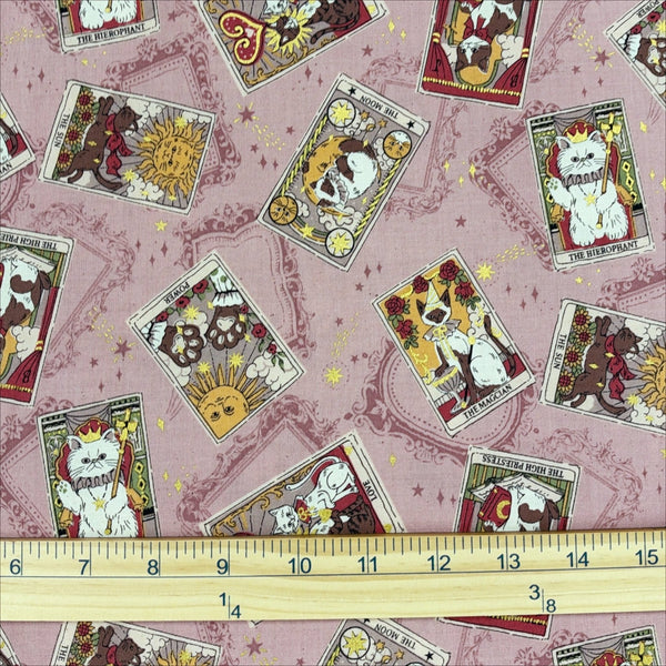 Scale of In the Darkness Tarot Cats cotton fabric by Kokka in mauve, YGA-91050 B