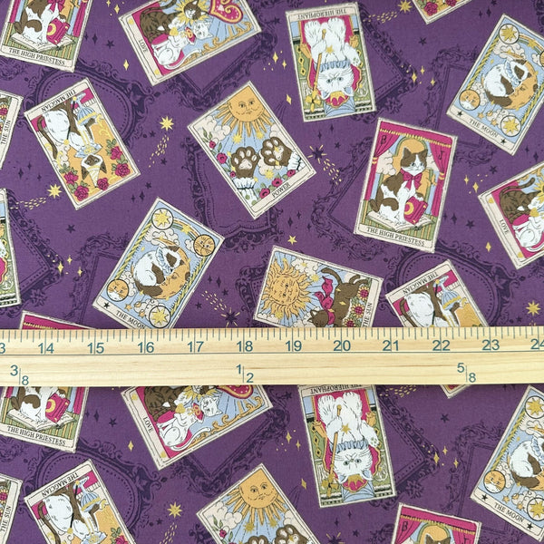 Scale of In the Darkness Tarot Cats cotton fabric by Kokka in purple, YGA-91050 C