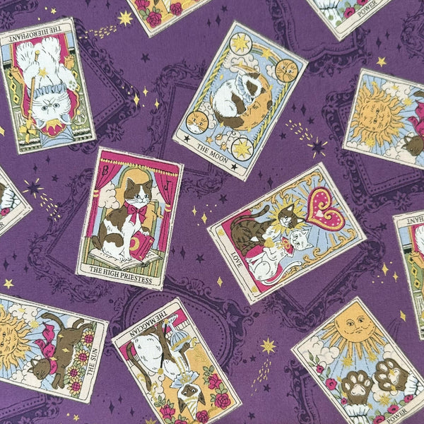 In the Darkness Tarot Cats cotton fabric by Kokka in purple, YGA-91050 C