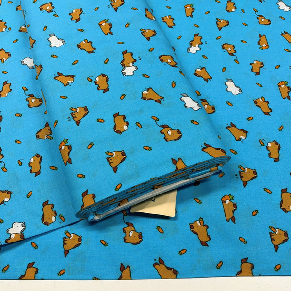 Bolt of Kawaii Horses cotton fabric by Cosmo Textiles in sky blue, AP55104 1D