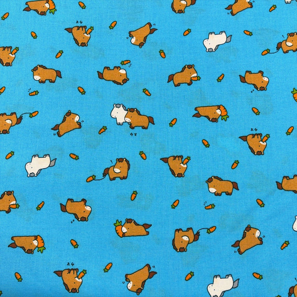 Kawaii Horses cotton fabric by Cosmo Textiles in sky blue, AP55104 1D