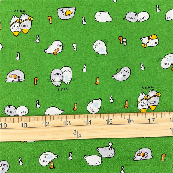 Scale of Kawaii Seals cotton fabric by Cosmo Textiles in green, AP61103 2E
