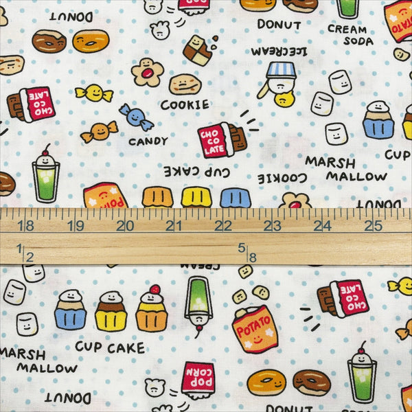 Scale of Kawaii Snack Time cotton fabric by Cosmo Textiles in white, AP1906 1A