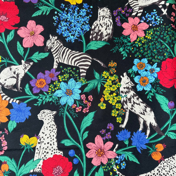 Full view of Echino Wonder print detail by Kokka in Black/Multi