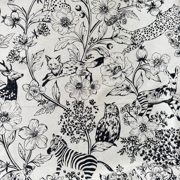 Echino Wonder Cotton Linen Canvas Fabric by Kokka in Natural/Black, full view