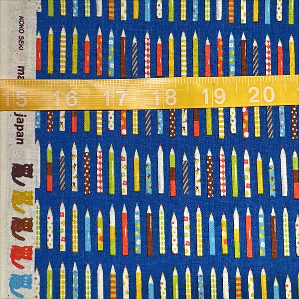 Scale of KoroKoro Pencils Cotton Fabric in Blue by Koko Seki – quilt-weight cotton with coordinating pencil design for the KoroKoro Animal Picture Books collection
