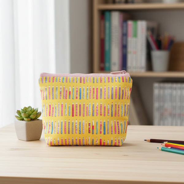 Bag made from KoroKoro Pencils Cotton Fabric in Light Blue by Koko Seki – quilt-weight cotton with coordinating pencil design for the KoroKoro Animal Picture Books collection
