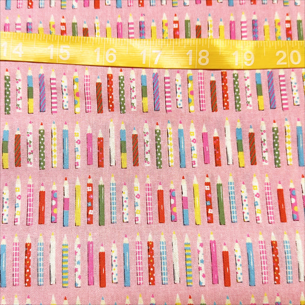 KoroKoro Pencils Cotton Fabric in Pink by Koko Seki, Japanese Import