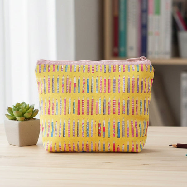 Bag of KoroKoro Pencils Cotton Fabric in Yellow by Koko Seki – quilt-weight cotton with coordinating pencil design for the KoroKoro Animal Picture Books collection