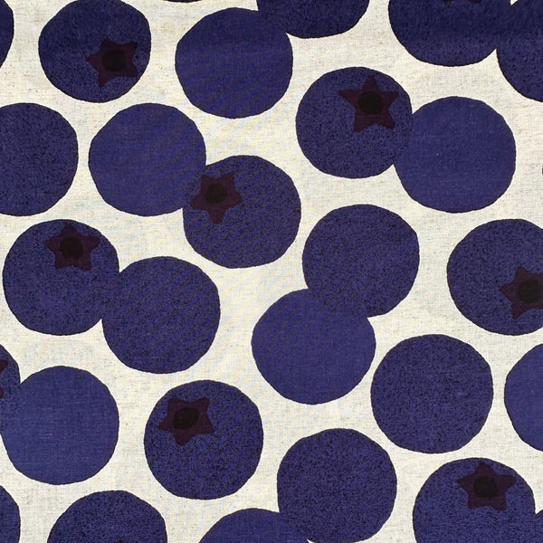 Large Blueberries Cotton Linen Blend Fabric by Cosmo Textiles, style AP65204 1A, featuring oversized blueberries, in natural