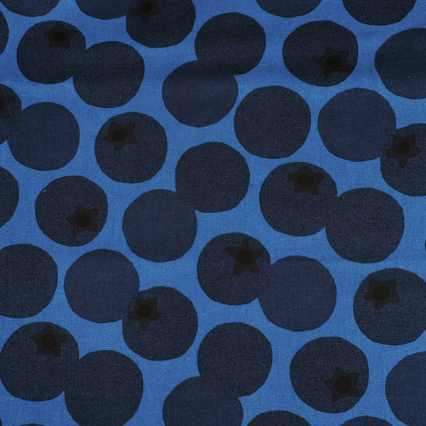 Large Blueberries Cotton Linen Blend Fabric by Cosmo Textiles, style AP65204 1E, featuring oversized blueberries, in blue