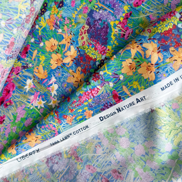 Selvage detail of Liberty Fabrics Anna's Haven Tana Lawn fabric, Multi Bright colorway