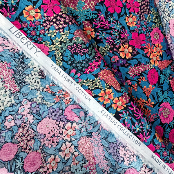 Selvage detail of Liberty Fabrics Ciara Tana Lawn fabric, Pink colorway