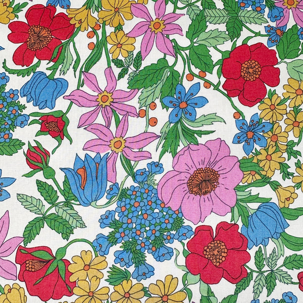 Close-up of Clarabell print detail by Liberty Fabrics in Multi Bright