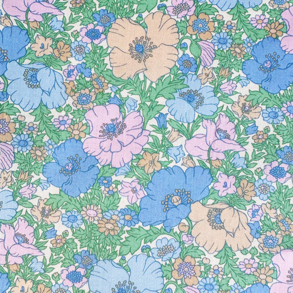 Close-up of Meadow Song print detail by Liberty Fabrics in Blue