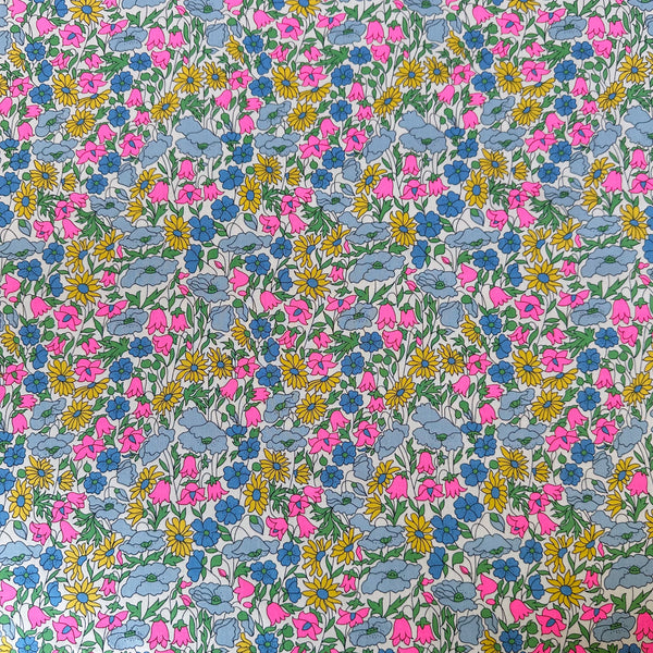 Poppy and Daisy Tana Lawn Fabric by Liberty Fabrics in Multipast Neon, full view