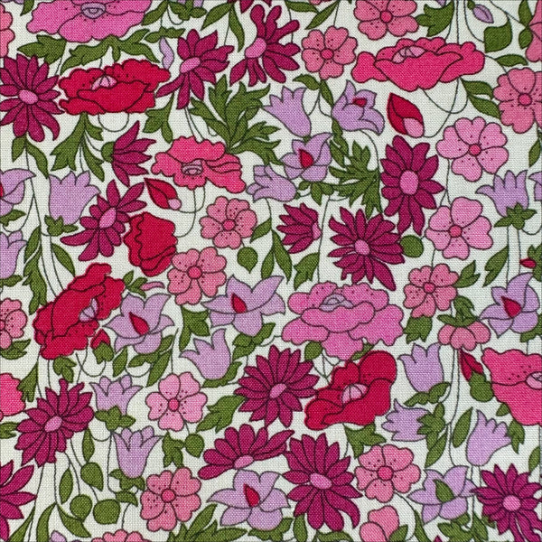 Close up detail of Poppy Forest Tana Lawn Fabric by Liberty Fabrics in Pink