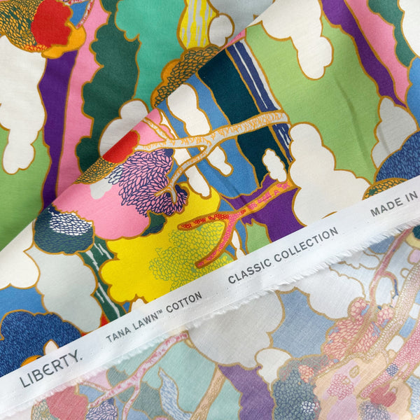 Selvage detail of Liberty Fabrics Prospect Road Tana Lawn fabric, Multi Bright colorway