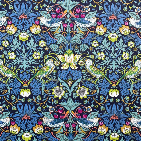 Close-up of Strawberry Thief print detail by Liberty Fabrics in Multi Bright