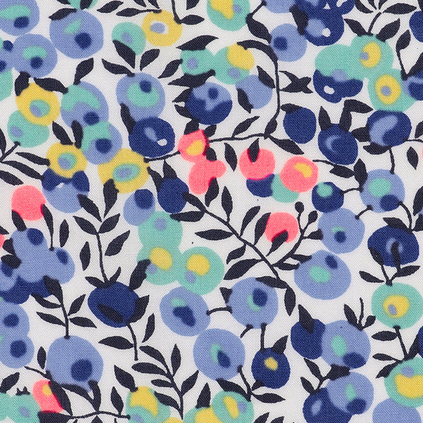 Close-up of Wiltshire print detail by Liberty Fabrics in Blue Turq Neon