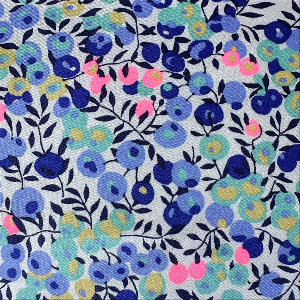 Close-up of Wiltshire print detail by Liberty Fabrics in Blue Turq Neon