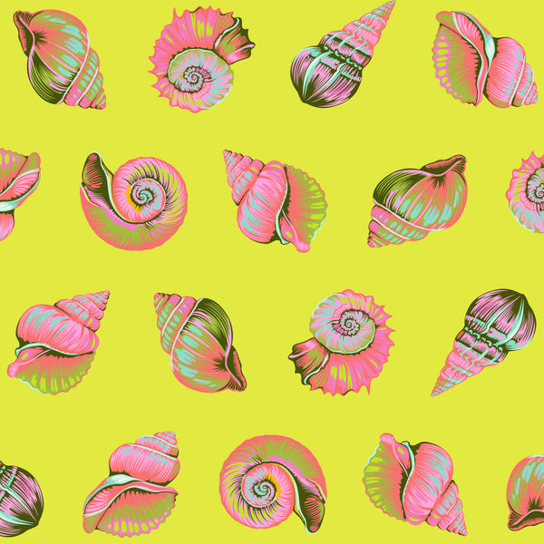 Lil Shelly in Seagrass from the Floral Reef collection by Tula Pink – colorful shell coordinating print