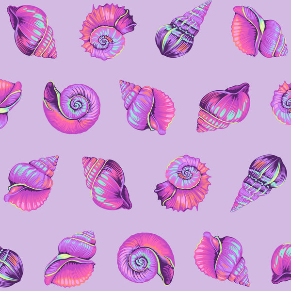 Lil Shelly in Ultraviolet from the Floral Reef collection by Tula Pink – colorful shell coordinating print