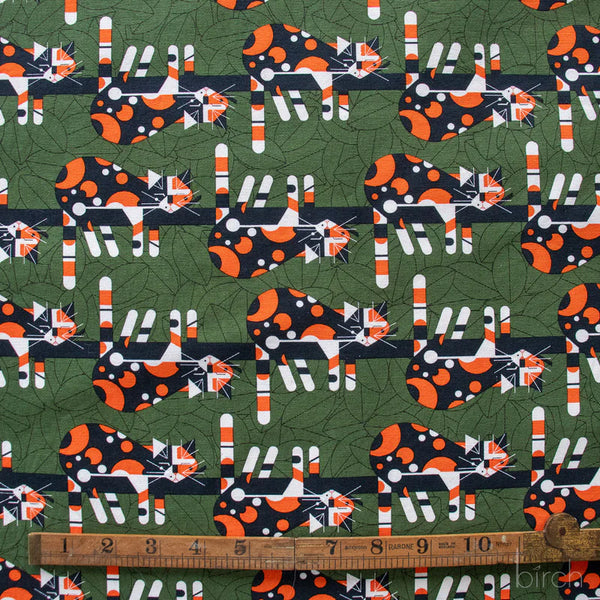 Scale of Limp on a Limb dark green canvas fabric by Charley Harper for Birch Fabrics