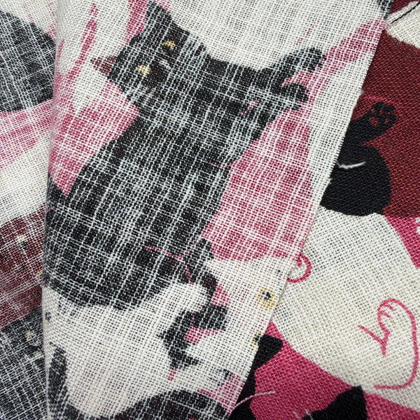 Weave of Lounge Cats textured cotton fabric by Sevenberry in pink, white, and black