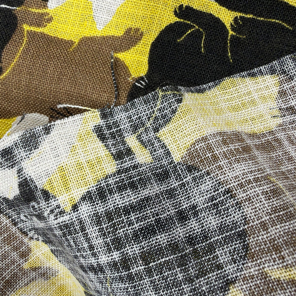 Weave of Lounge Cats textured cotton fabric by Sevenberry in yellow, white, and black