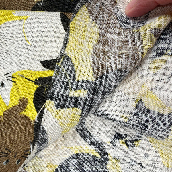 Weave of Lounge Cats textured cotton fabric by Sevenberry in yellow, white, and black