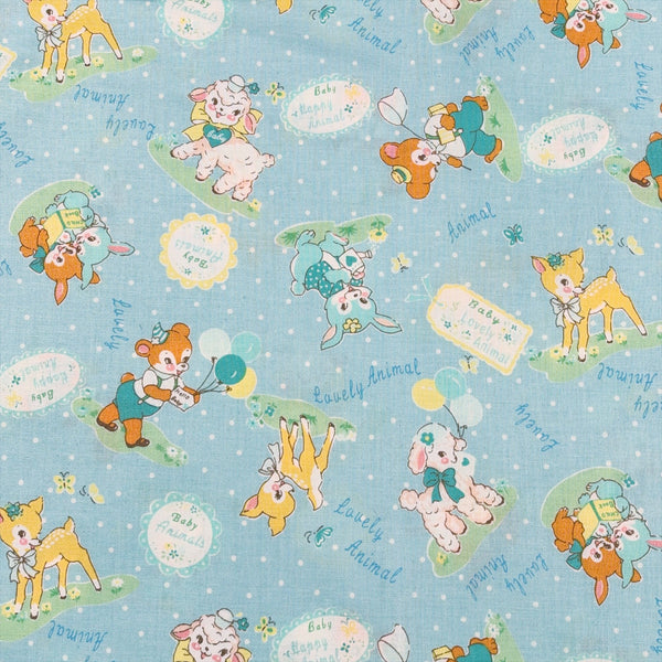Lovely Animal cotton fabric by Yuwa in pale blue and aqua, AT826599 D