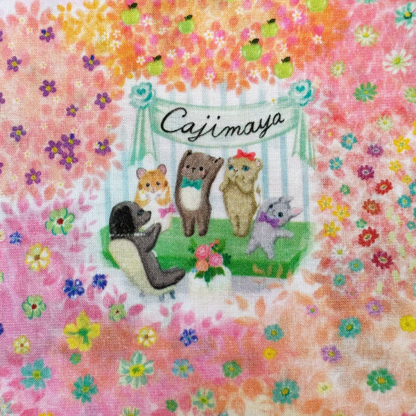 Play Scene in Melsheen cotton lawn fabric by Yukiemon for Hokkoh featuring adorable animal birthday scenes, imported from Japan