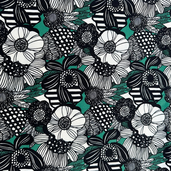 Modern Nordic Flower corduroy fabric by Cotton Kobayashi in green