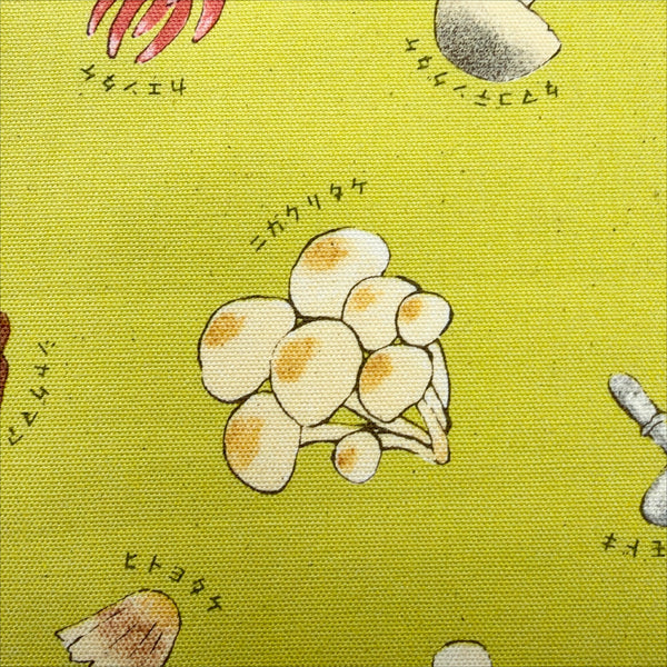 Close up of Mushroom cotton oxford fabric by Kokka in muted chartreuse, YPA-71000 1B