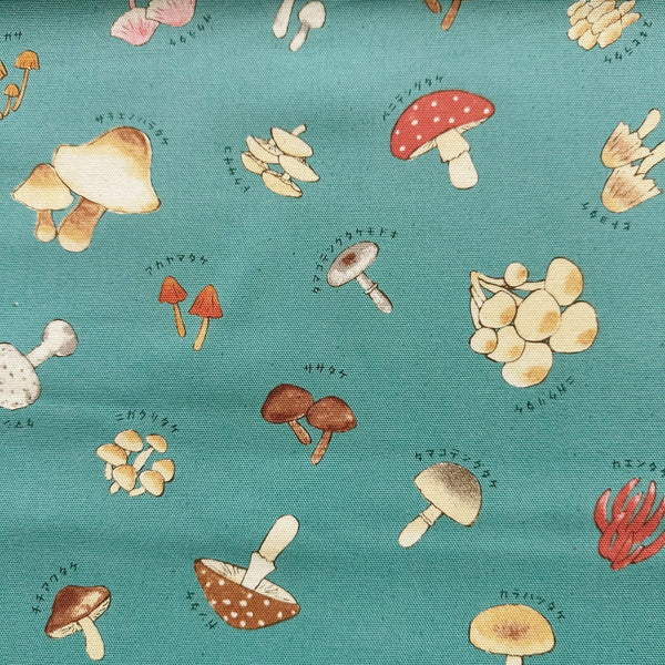 Mushroom cotton oxford fabric by Kokka in dusty teal, style YPA-71000 1C